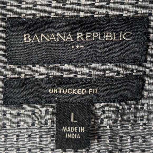 Banana Republic Large Untucked Fit Button Down Shirt Gray Pattern Cotton - Picture 2 of 4